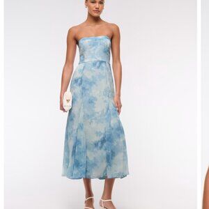 Abercrombie The A&F Camille Strapless Godet Midi Dress SZ LT pale aqua pattern
